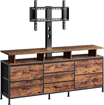 REAHOME 7 Drawers Rustic Brown TV Stand with Mount for 3270 Inch TVs
