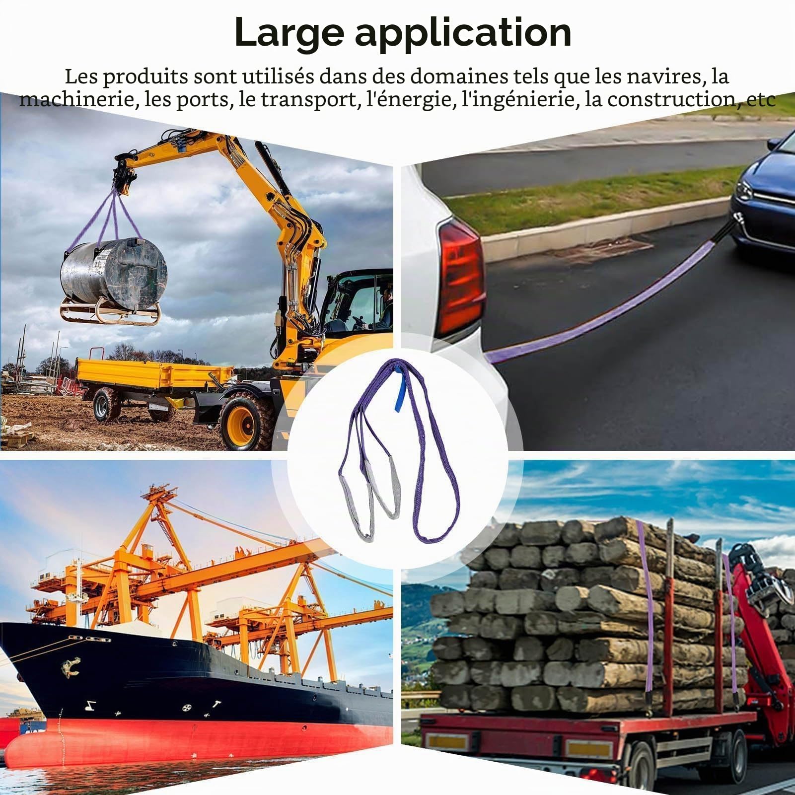 Élingue 1 tonne 2 m, Sangle de Levage avec Boucle Plate, Élingues Plates Tissées, Corde Anti-Abrasion et Anti-coupures en Polyester pour soulever des Objets Lourds