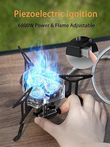 Miniatura 4 de ONLYFIRE OUTDOOR LIVING Estufa de gas portátil para acampar de 6800 W, pequeña estufa de mochilero con adaptador de gas propano, mini estufa de