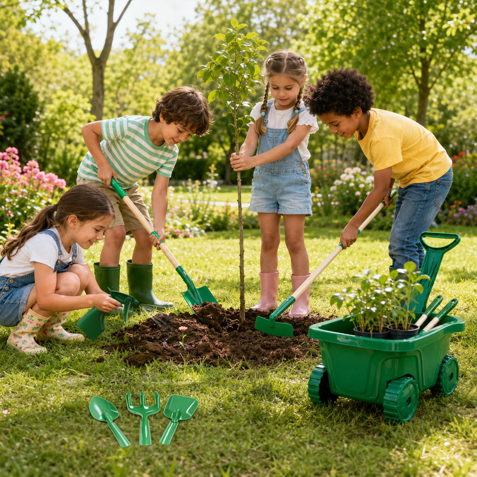 Carretilla Jardin para Niños - 11pcs Exterior Herramientas,3 Años
