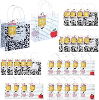 Gleom 30 Pcs Back to School Gift Bags, Teacher Gift Bags Bulk with Handles | Bags with Handles, Pencil Notebook Line Gifts Bags for Teacher Appreciation Graduation Classroom Retirement Wrapping Supplies