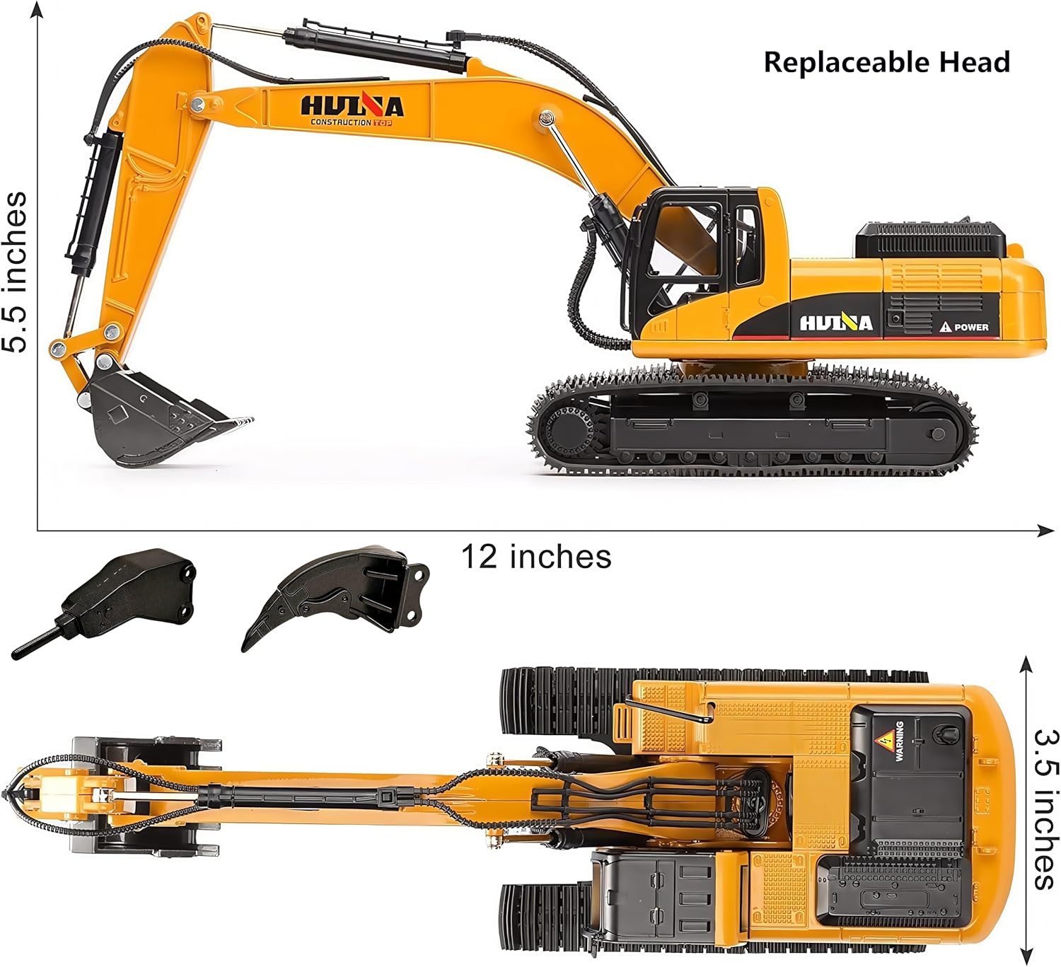 Gemini&Genius Drill Excavator Toy, Demolition Machine Car, Construction Vehicle Toys 1/40 Scale Die-cast Impact Hammer Engineering Truck, Alloy Models Toys for Kids (2Pcs Replaceable Heads)