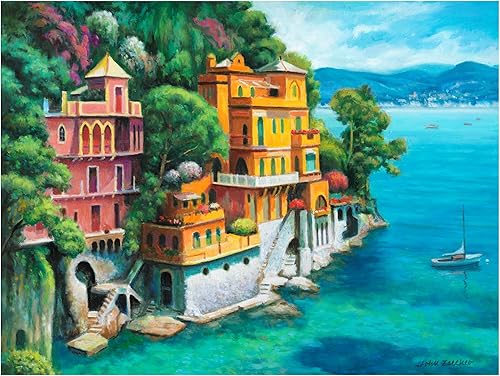 Trademark Fine Art Lienzo decorativo para pared, diseño de John Zaccheo "Domina Beach Portofino Italy", arte de pared para sala de estar, dormitorio