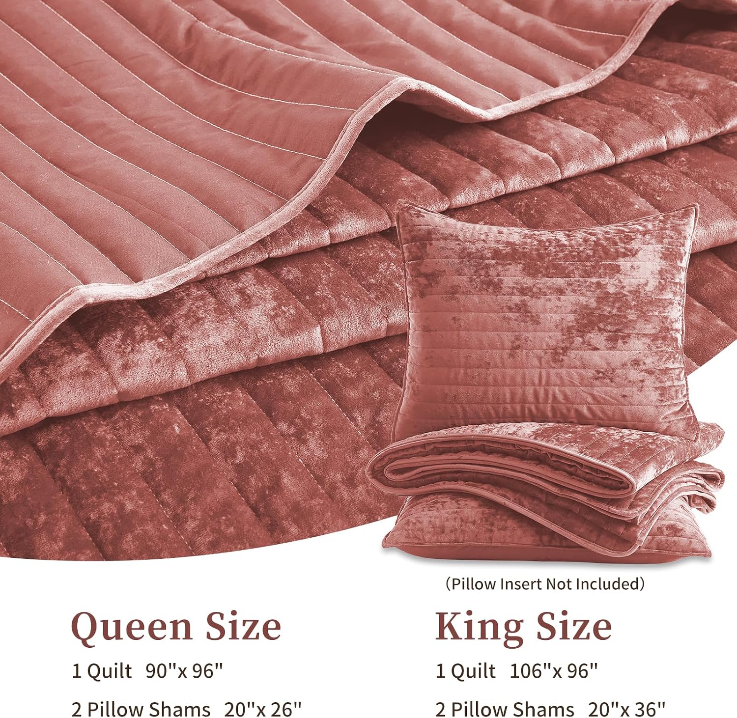 Luxury Soft Velvet Quilt Set Queen Size - Lightweight Velvet Bedding Set for All Season, Oversized Bedspread Coverlet Comforter Set with 2 Pillow Shams, Pink, Striped