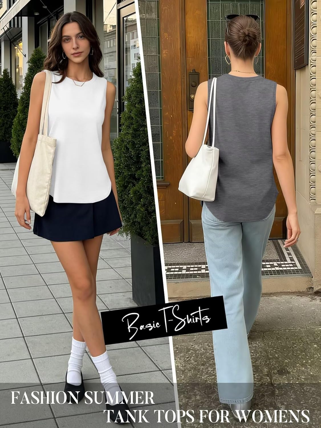 KKJ 2 Pack Womens Tank Tops Workout Tees Spring Summer Clothes Fashion Outfits Crew Neck Sleeveless Loose Fit Casual Shirts - Image 4