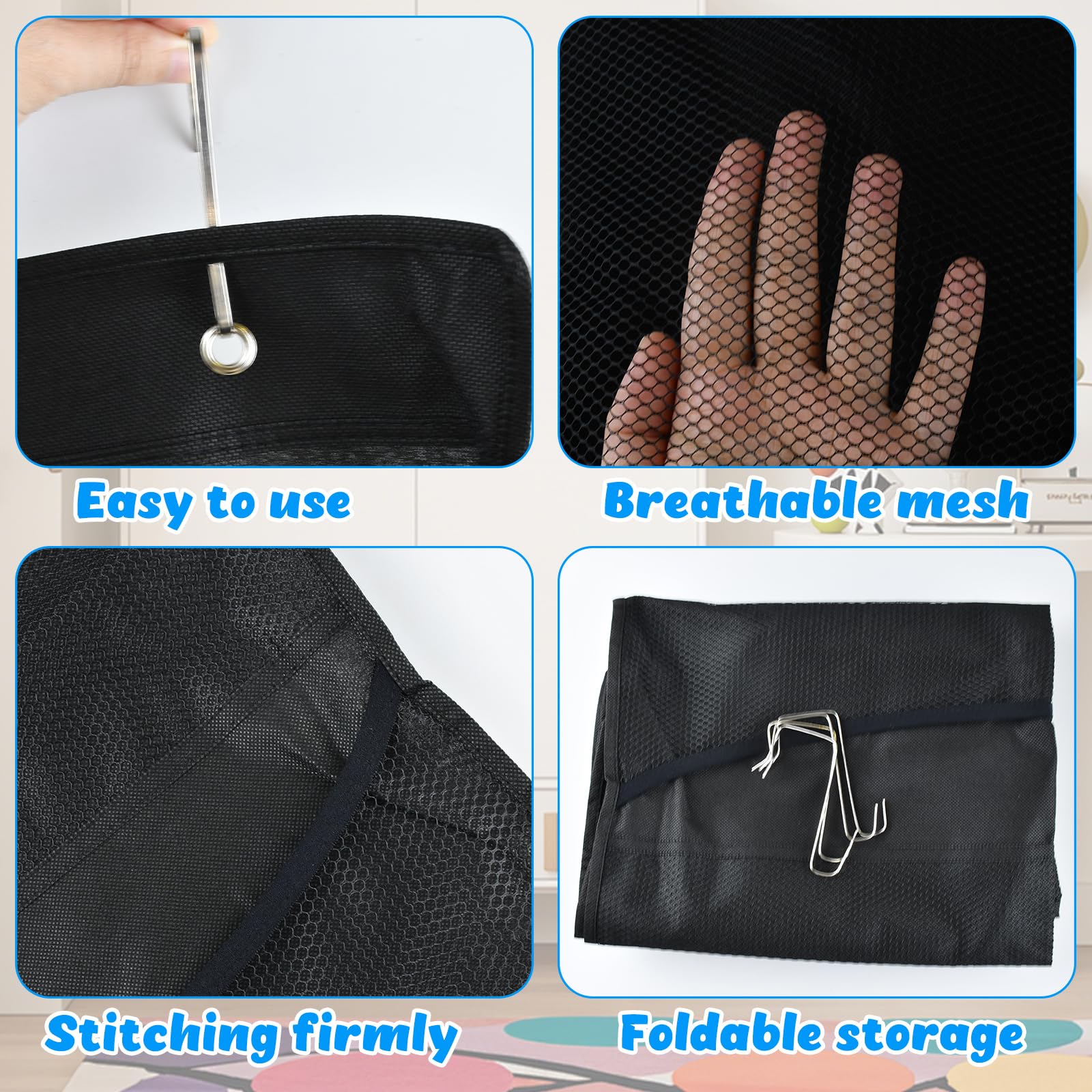 Hanging Storage Box with Storage for Plush Animals Wall Storage Pockets and Practical Door Organizer, Grey, Black, 167 x 58 cm - Image 4
