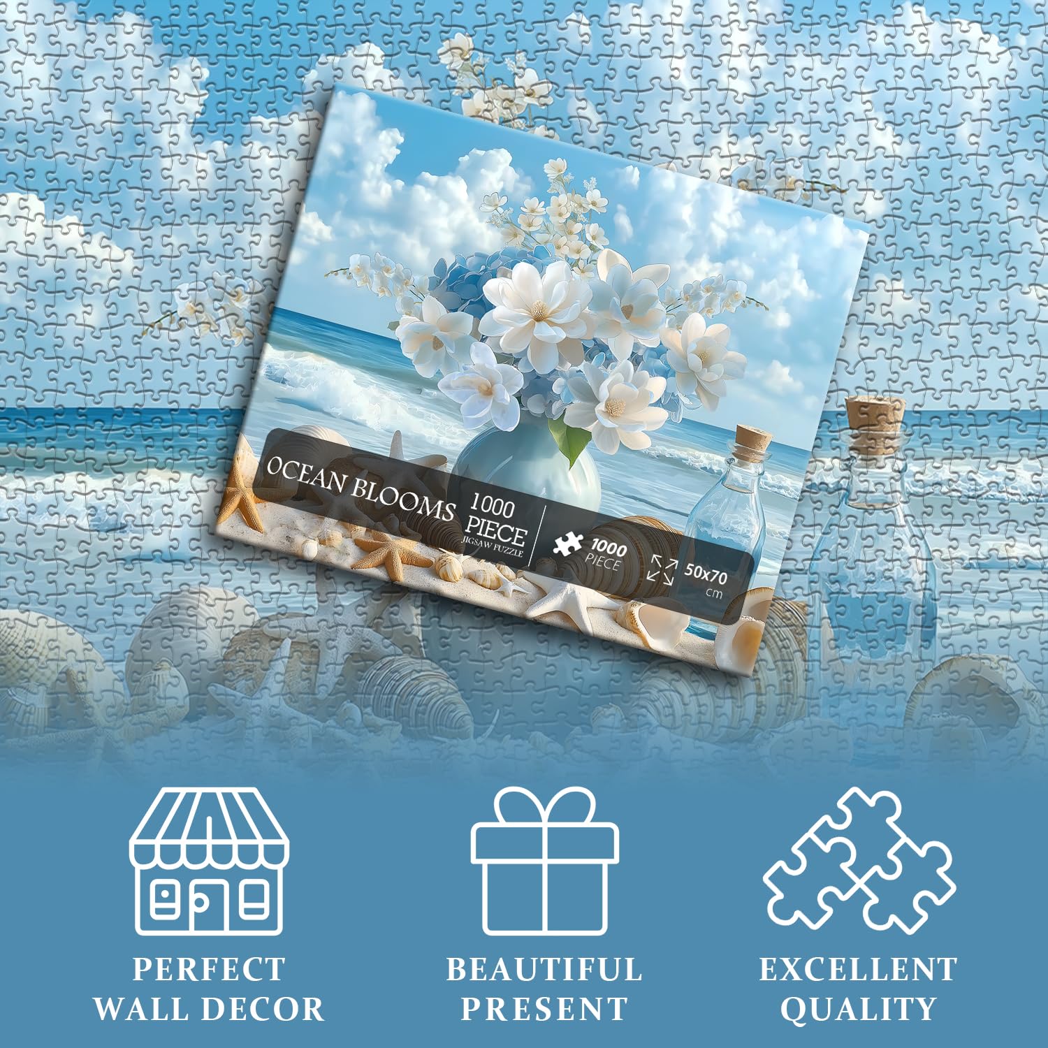 PICKFORU Beach Ocean Flower Jigsaw Puzzle - 1000 Pieces, Summer Shell & Starfish Theme For Adults - View #11