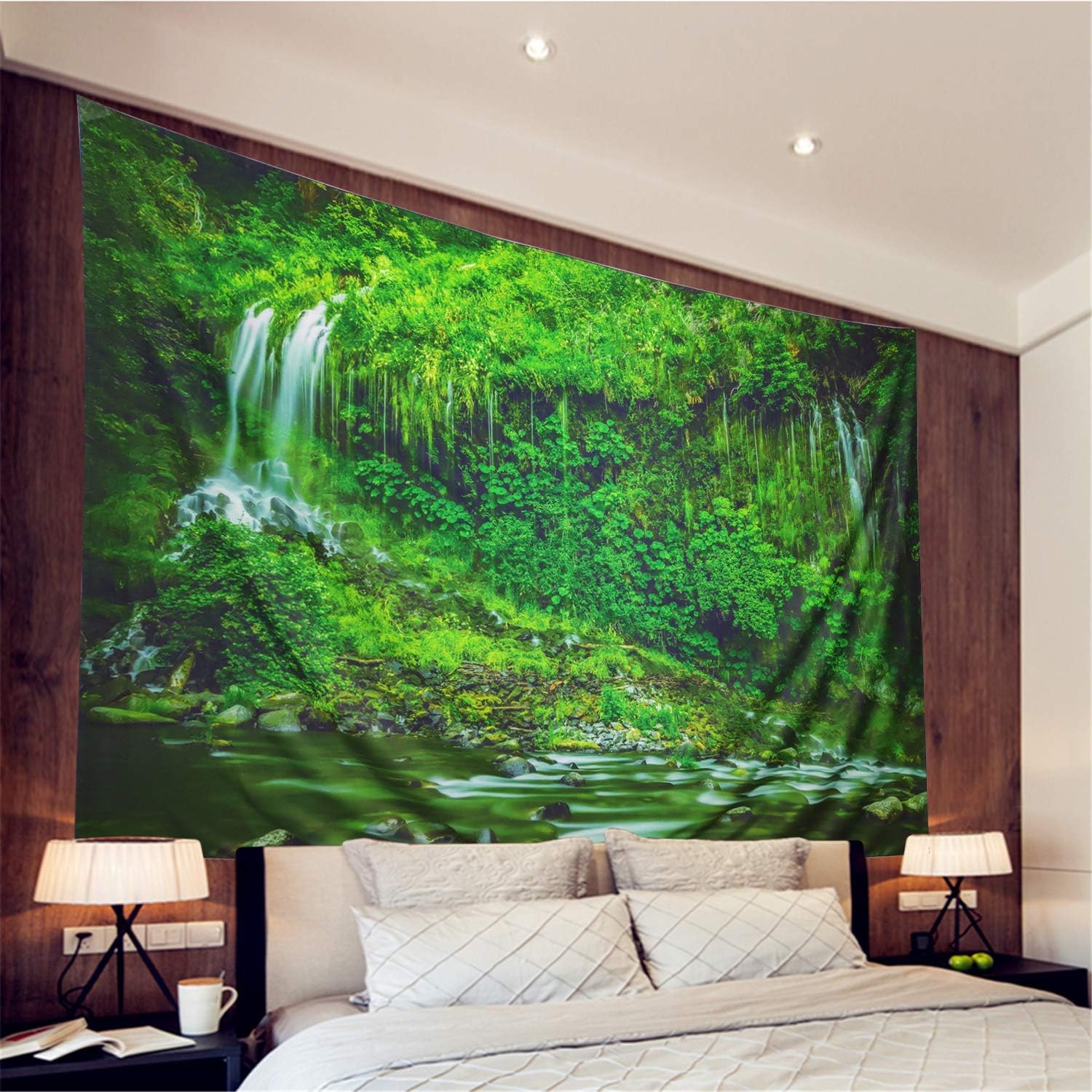 Racunbula Tapestry Wall Tapestry Jungle and Streams Tapestry Wall Hanging Nature Green Tree Jungle Landscape Tapestry Mysterious Wall Tapestry for Bedroom Dorm Decor