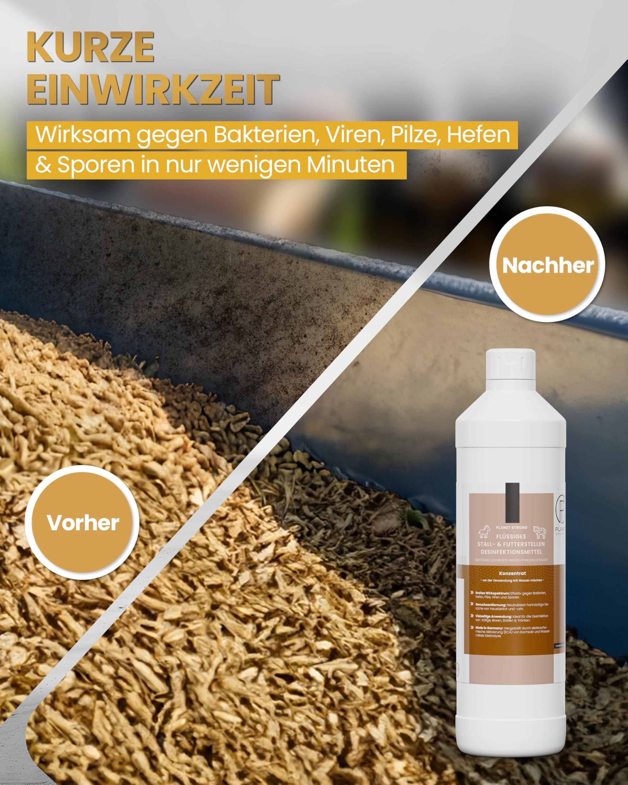 5L Stalldesinfektionsmittel Konzentrat Planet Strong® – Wirksam gegen Bakterien, Pilze & behüllte Viren (z. B. Influenza-Viren) – Für Ställe, Tierhaltung, Flächen & Futterstellen | Made in Germany