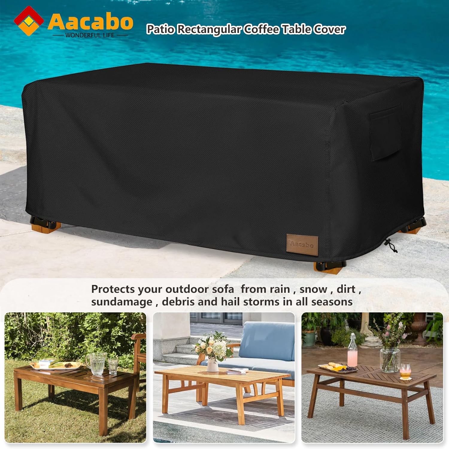 Waterproof Outdoor Coffee Table Cover,Rectangular Patio Small Side Table Cover,Outdoor Table Covers Rectangle Waterproof,48 x 28 x 16 inch -Black