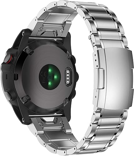 Vista 17 de Correa compatible con Fenix 8 de 2.008 in/Fenix 7X/Fenix 6X, banda de metal de titanio de 0.86 pulgadas, correa de repuesto de ajuste rápido
