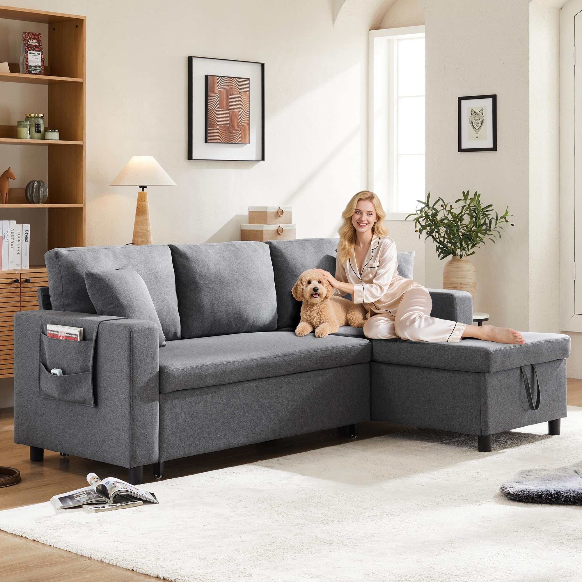 Divano Letto Convertibile, Divano Letto A 3 Posti A Sedere Con 2 Scompartimenti Extra Letto Matrimoniale Con 2 Cuscini Per Camera Da Letto Salone Ufficio 212 X 83 X 74 Cm 44562001