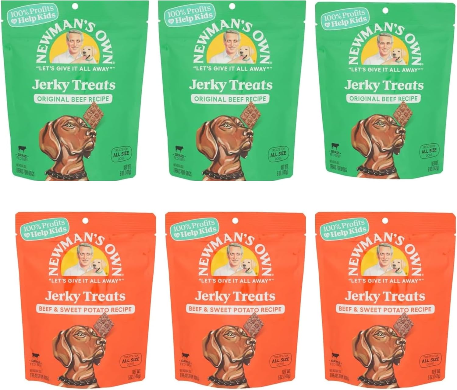 Newman's Own Beef Jerky 3 Set Treats for Dogs, Bundle of 2 Flavors, Original Recipe and Beef & Sweet Potato Recipe, 5oz Each