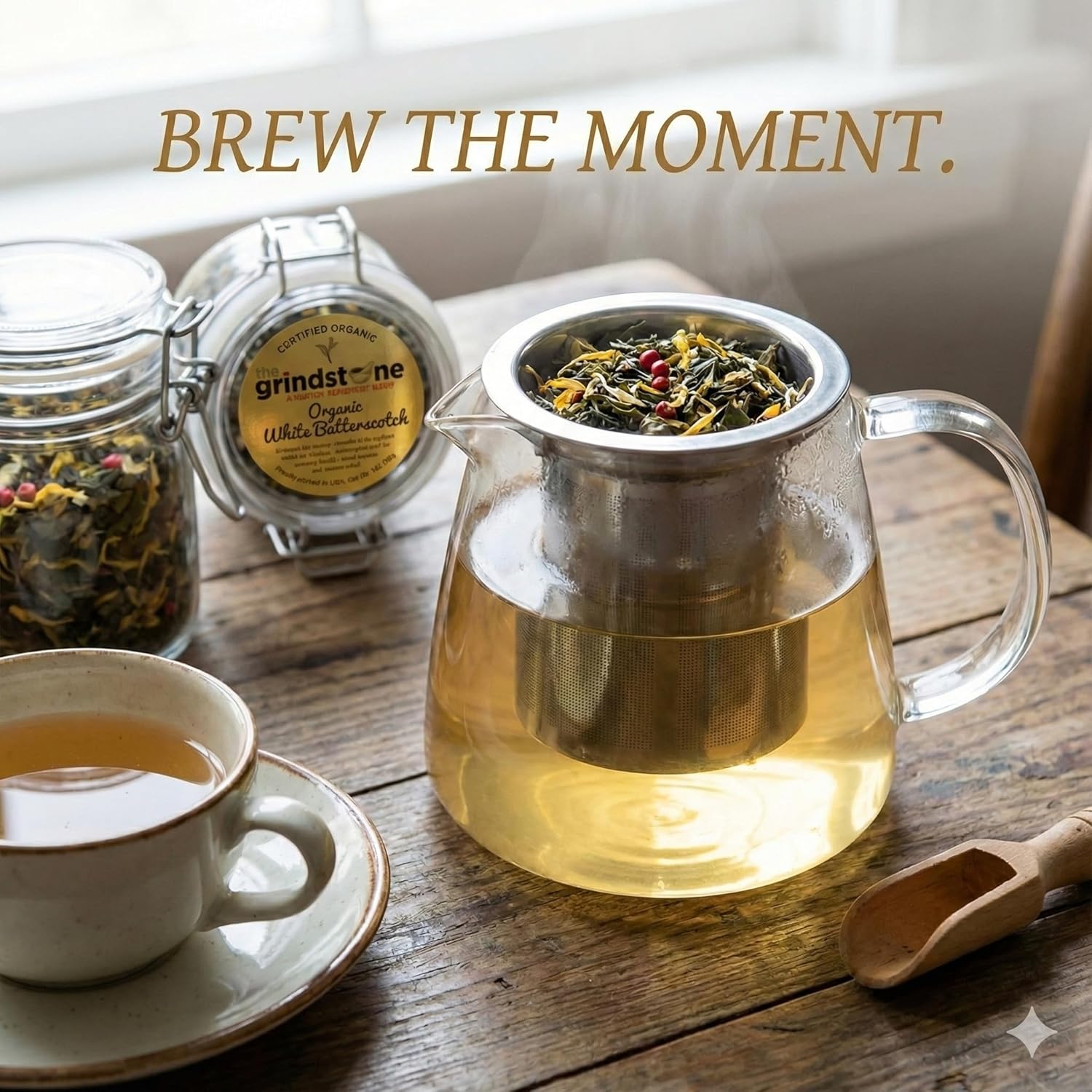 Grindstone Tea Collection, White Coconut Cabana Tea, Award winning Single Origin White Tea, premium loose tea, 1 oz Kilner Jar, 2 Pack, Tropical Coconut Blend