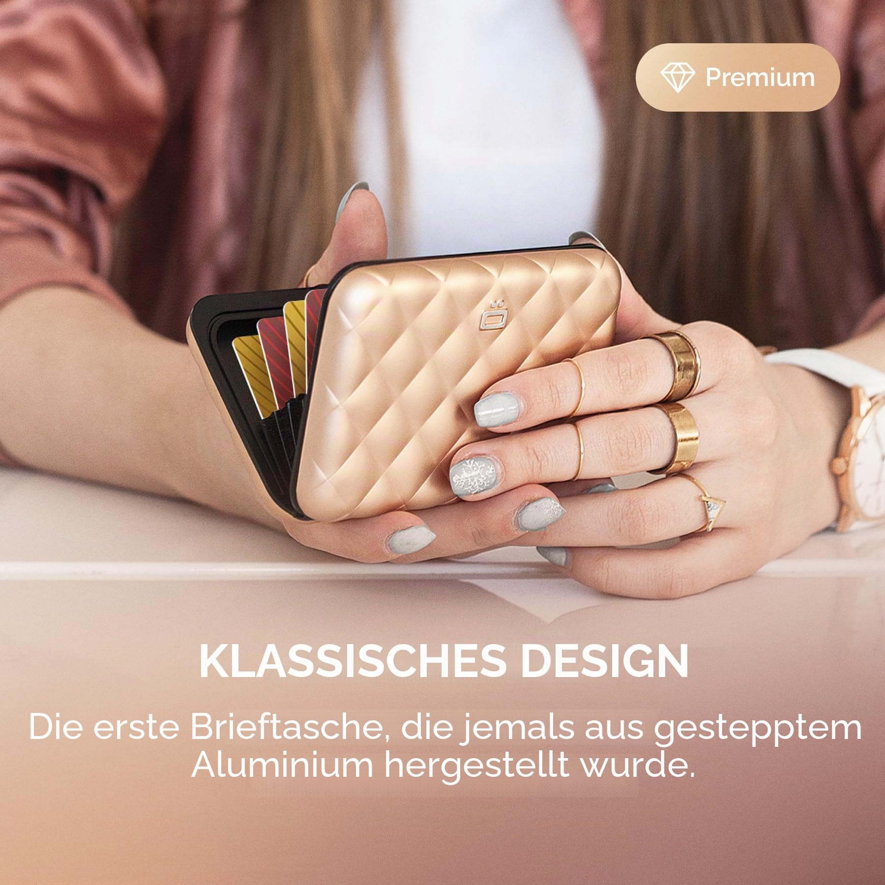 ÖGON DESIGNS Kartenetui für Frauen aus Aluminium mit Stepp-Effekt RFID Schutz Lady Case Helsinki Rose Gold