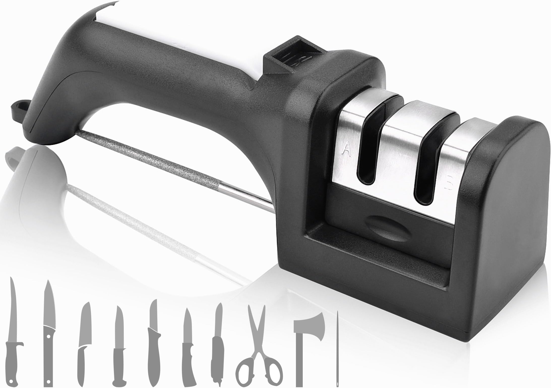 Improved Knife Sharpener Blade Sharpener Axe Sharpener Kitchen Knife Sharpener for Scissors Garden Tool Needle Kitchen Knives with Extra Sharpening Rod for Knife Set and Axe