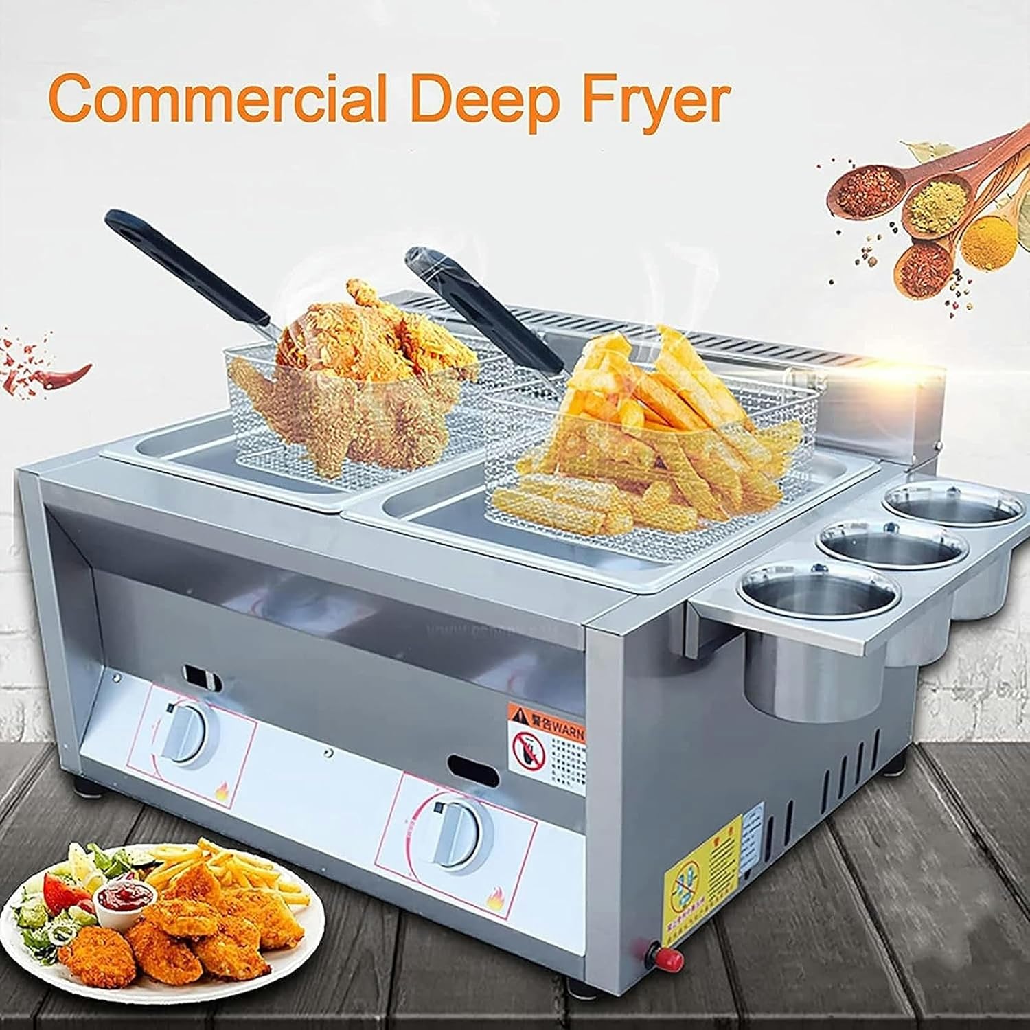 Professional Deep Gas Fryer, Propane Deep Fryer/LPG Gas Fryer, with Fried Basket and Lid Cover, for Restaurant Home Kitchen Food Cooking (Color : 1*Fried Basket)