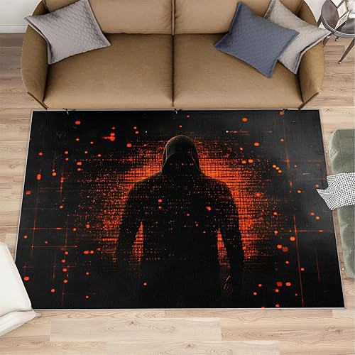 Miniatura 2 de Alfombras temáticas de hacker para dormitorio, alfombra digital de arte abstracto, alfombras Cyberpunk para sala de estar, alfombra antideslizante