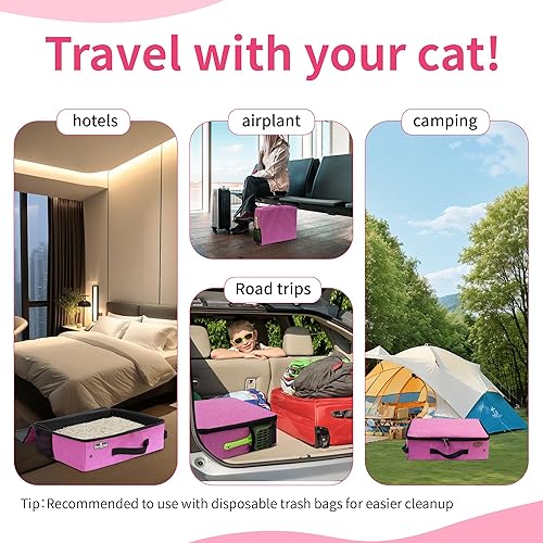 Miniatura 6 de Deblue Caja de arena portátil de viaje para gatos en el automóvil, transportador de arena plegable para gatos con tapa, caja de arena plegable