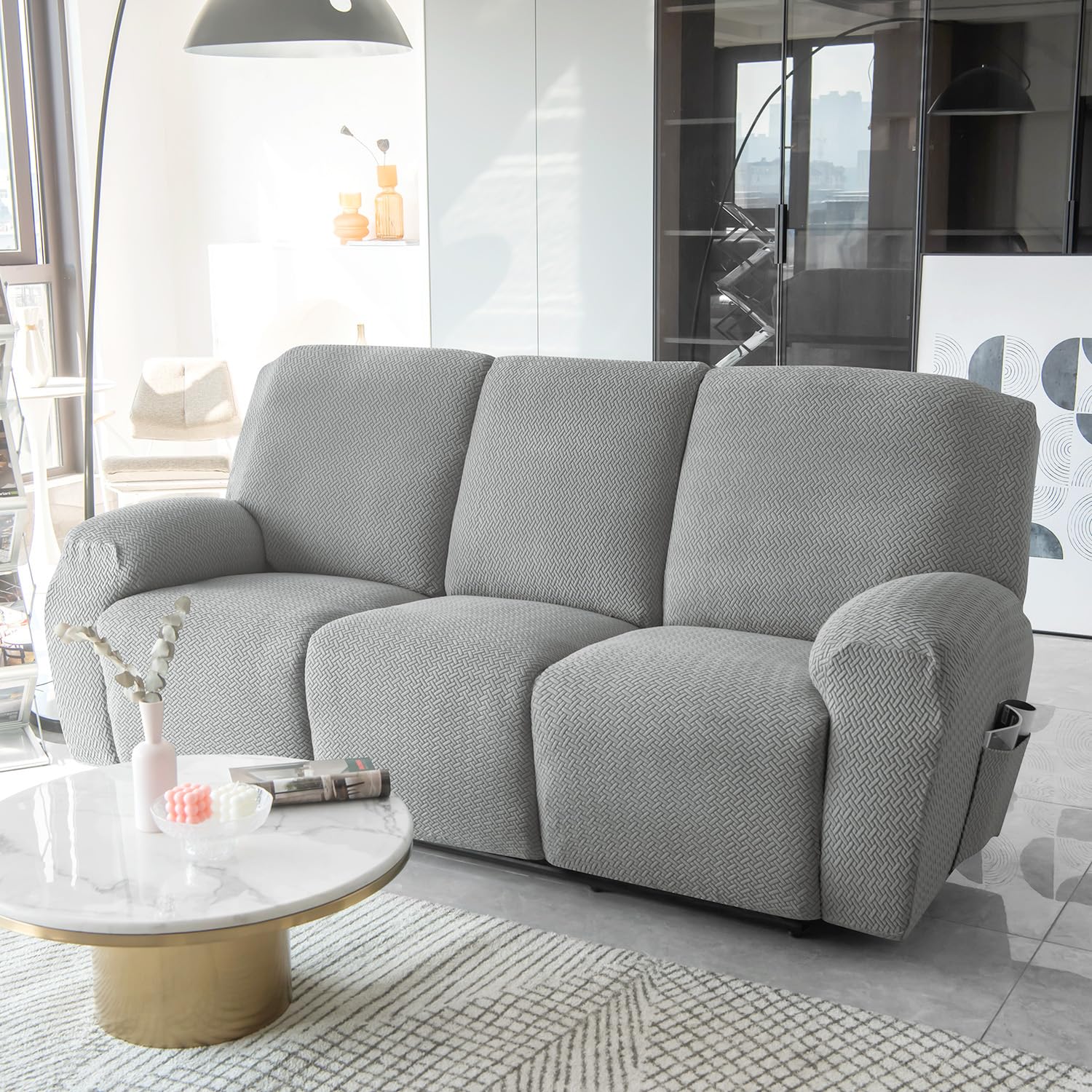 HOKIPO Recliner Cover - 3 Seater Grey -6