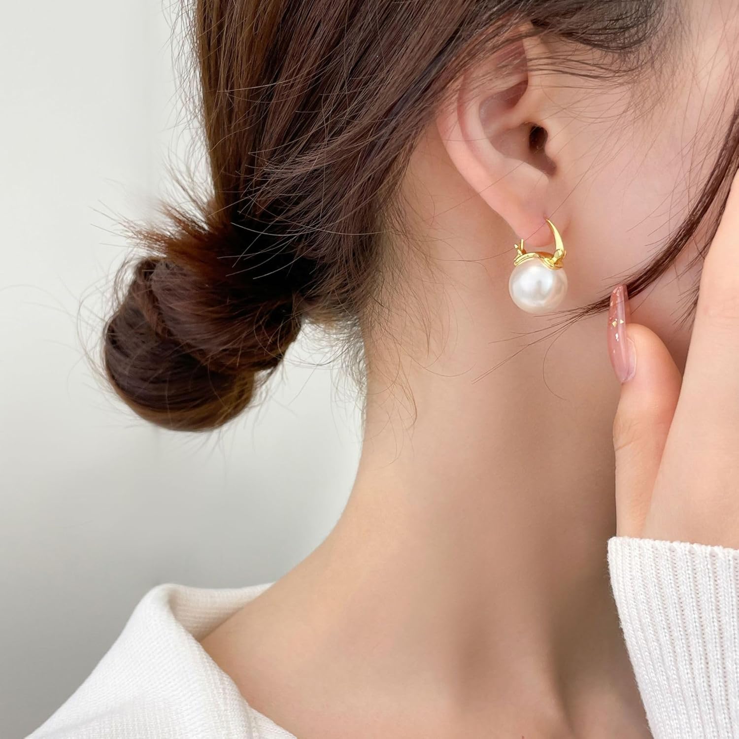 925 Sterling Silver Pearl Dangle Drop Earrings for Women Girls Hypoallergenic 14K Gold Plated Clasp Elegant Jewelry Size 14mm - Image 2