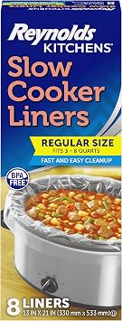 Reynolds Kitchens Slow Cooker Liners, 8 Pack, Fits 3-8 Quart Round and Oval Slow Cookers, BPA-Free Nylon Blend Construction, Heat-Resistant Up to 400F, Prevents Stuck on Food