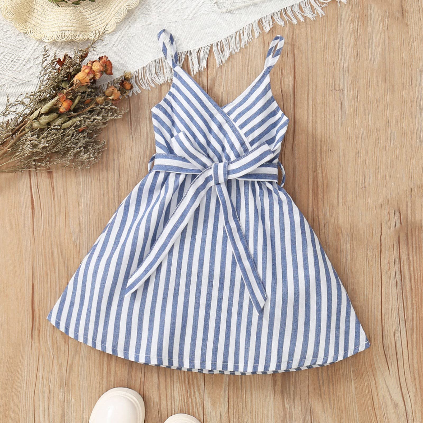 Vestido Niña Años Vestido Sin Mangas Para Niña Rayas Azules