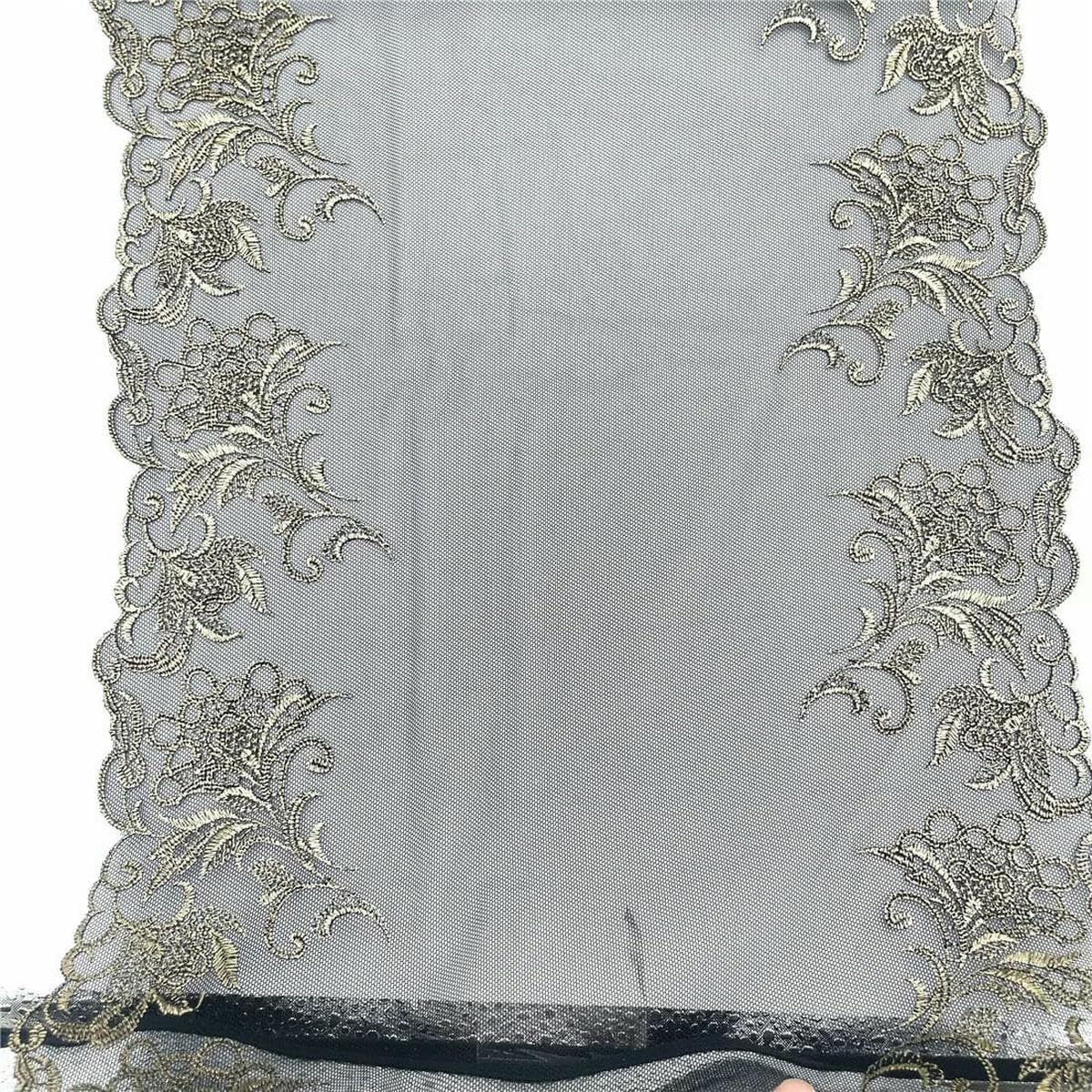 Ruban de dentelle noire pailletée or de 28cm, le tissu de broderie non élastique de qualité