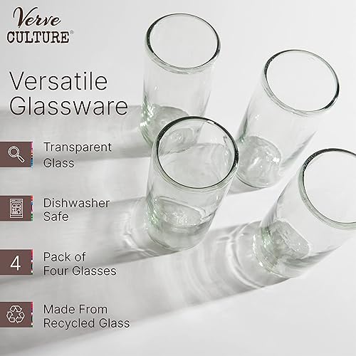 Miniatura 5 de Verve CULTURE Vasos mexicanos Highball para beber, cristalería soplada a mano, vasos de vidrio transparente para cócteles, jugos, bebidas mixtas,