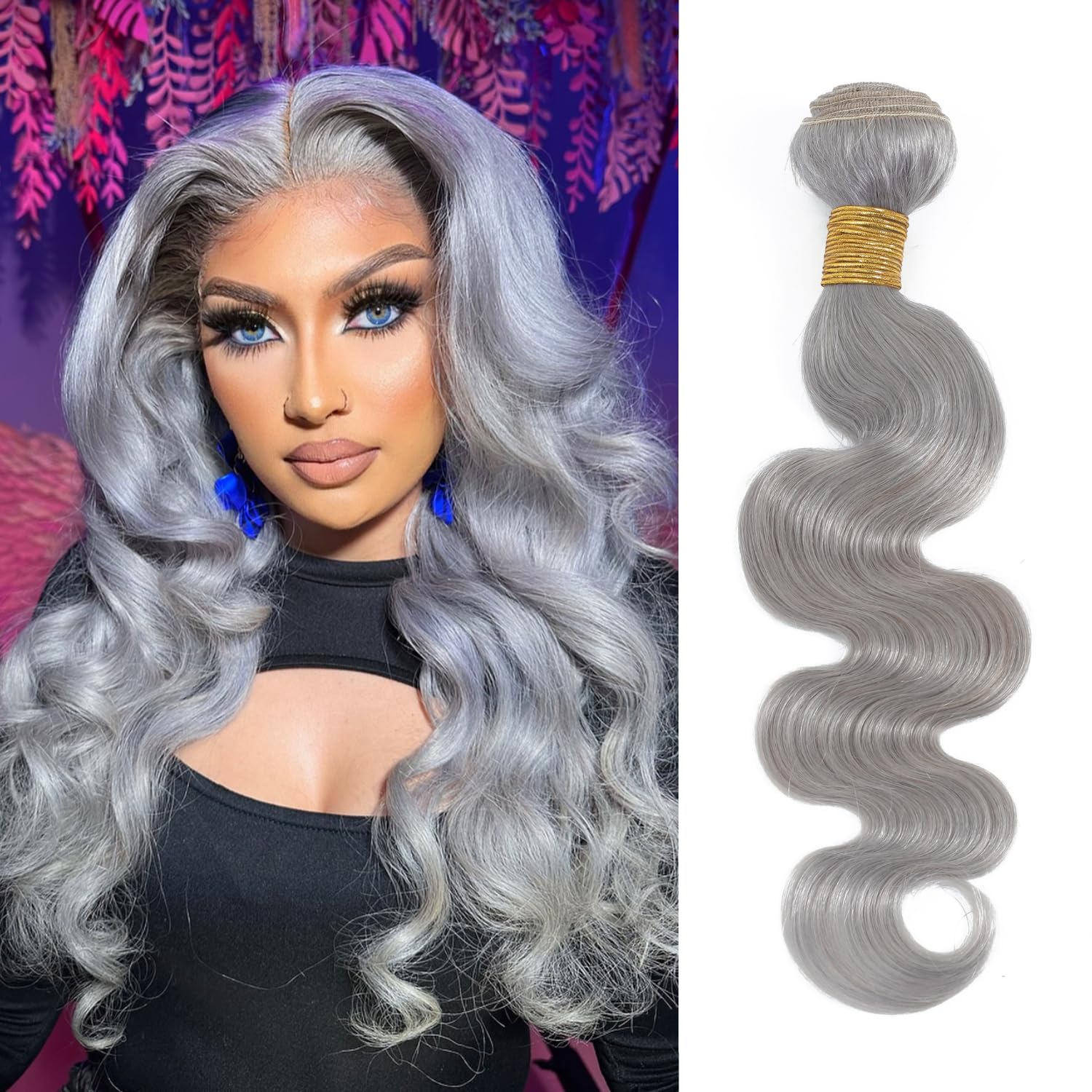 ANMETAN Grey Bundles Human Hair Body Wave, 12A Soft and Thick 100% Unprocessed Remy Hair Lavender Silver Gray Colored Sew In Quick Weave Single Bundle