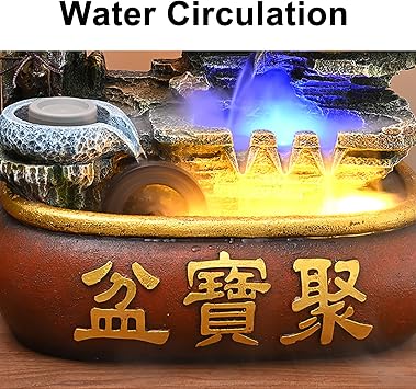 Rockery Indoor Fountain, Waterfalls with LED Lights, Mini Tabletop Water Fountain, for Home, Office, and Bedroom Decor(Clear,X-Large)
