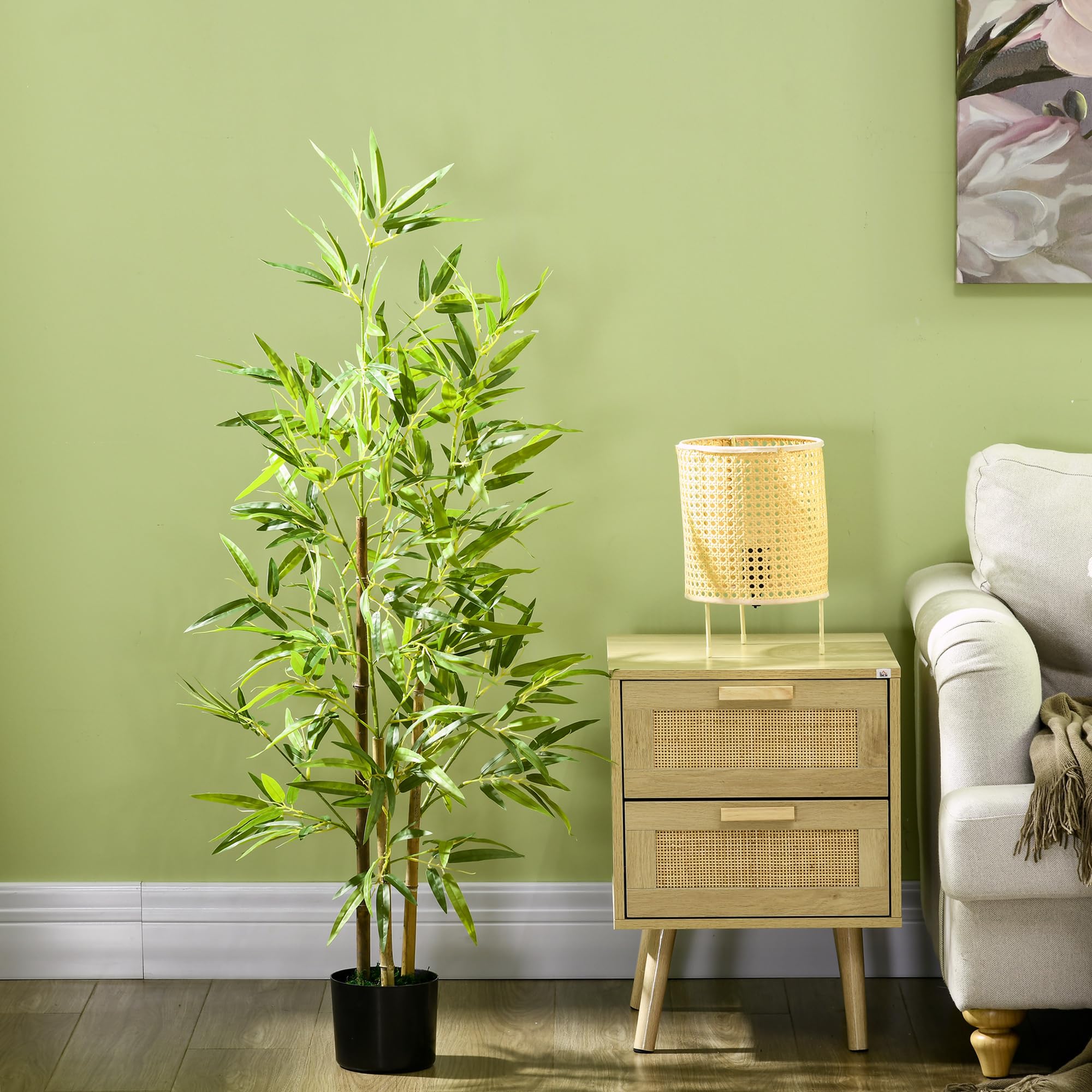 HOMCOM Plante Artificielle Bambou Arbre 120 cm avec Pot