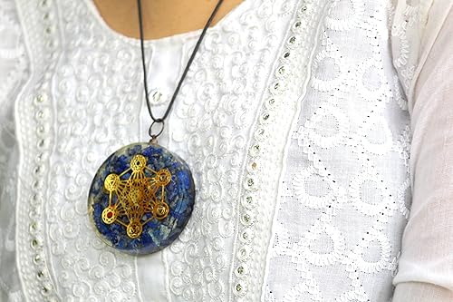 Miniatura 5 de Jet Metatron's Cube Merkaba 7 chakras con piedras de cristal, colgante de orgón de 2 pulgadas aproximadamente, collar generador de energía