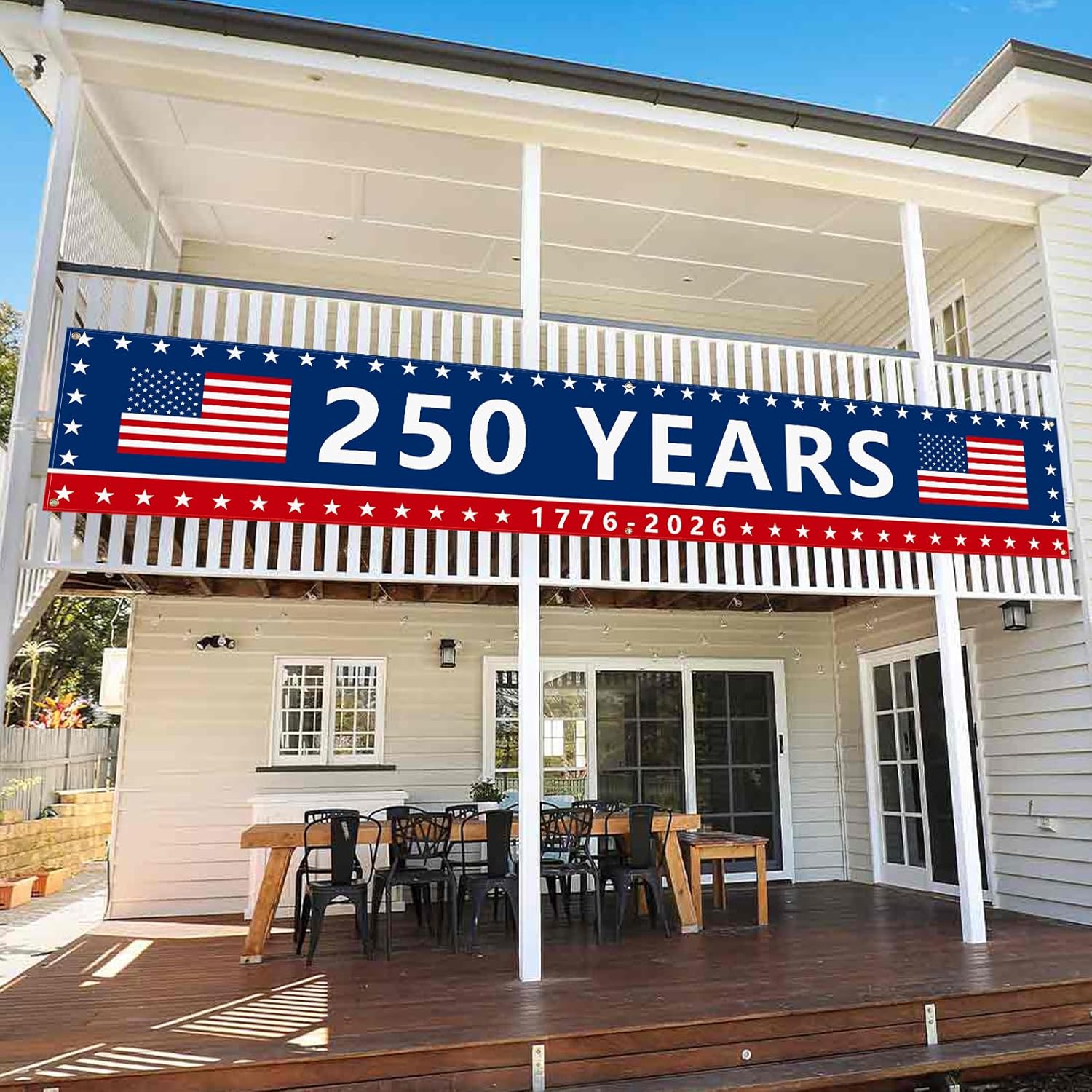 Probsin 250th Anniversary Banner 120" x 20" Freedom 250 Years Birthday 1776-2026 American Flag Patriotic Party Supplies Home Decorations for Outdoor, Indoor, Yard, Garden, Porch, Lawn - Image 7