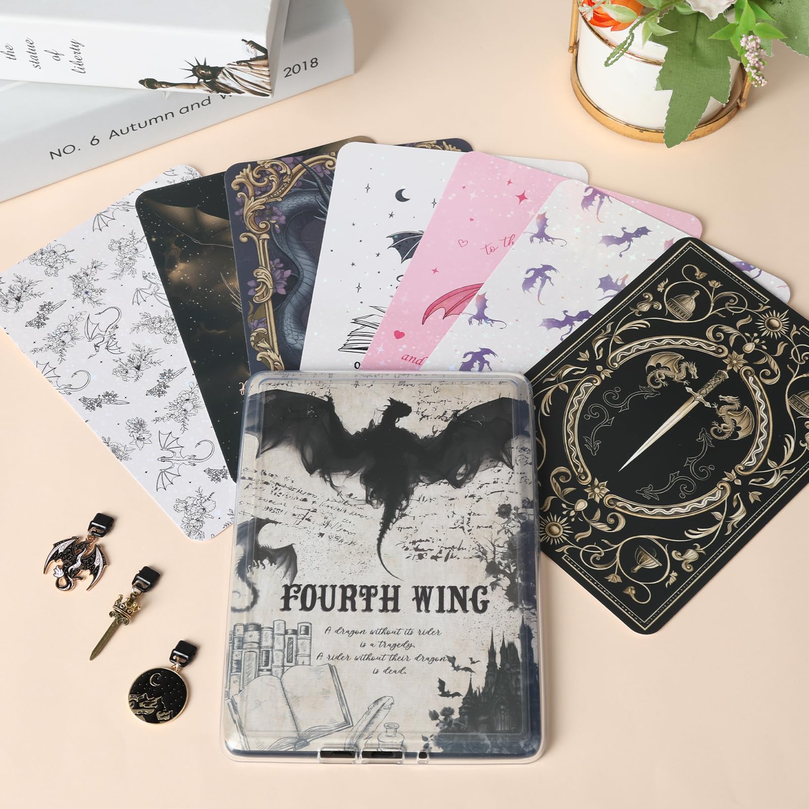 Berirexrion Inserts Cardstock for Clear Case - 11 PCs Dragon Acotar Moon Back Skin Decal Card Dust Plug Charms for Kindle Paperwhite 11th 12th Generation Accessories for E-Reader Bookish Reader Gifts — view 4