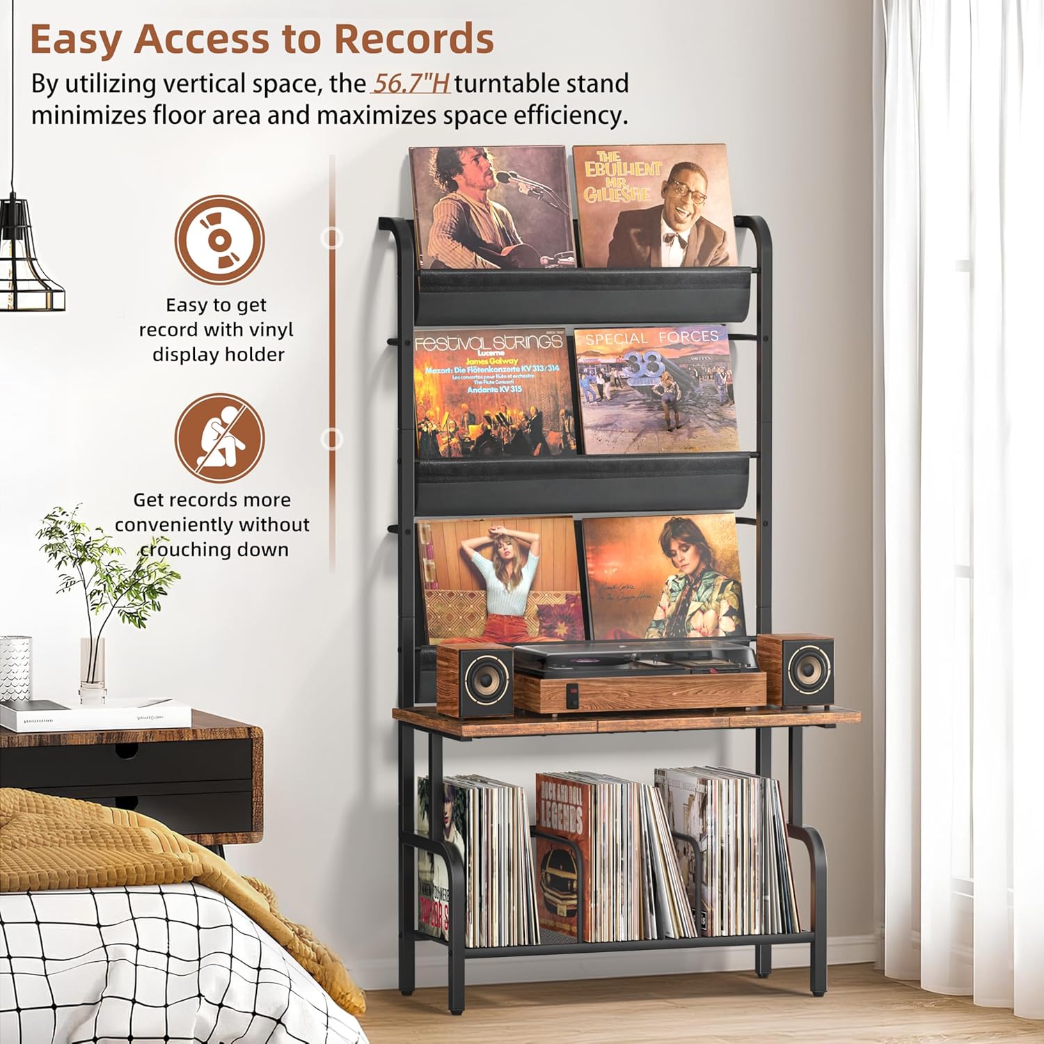 Record Player Stand, Vinyl Record Storage Holder Display Shelf, Record Player Table Turntable Stand Large Record Player Cabinet Organizer, Media Console Stereo Audio AV Rack, Gifts for Music Lovers