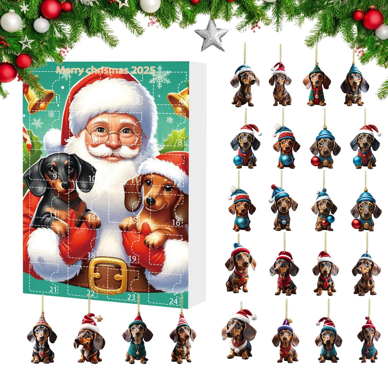 Weihnachts-Countdown-Kalender Niedliche Acryl-Dekorationsanhänger | 24-tägiger Weihnachts-Dackel-Adventskalender Für Feiertage Wohnzimmer Schlafzimmer Kamin Tür Bäume Erwachsene Kinder