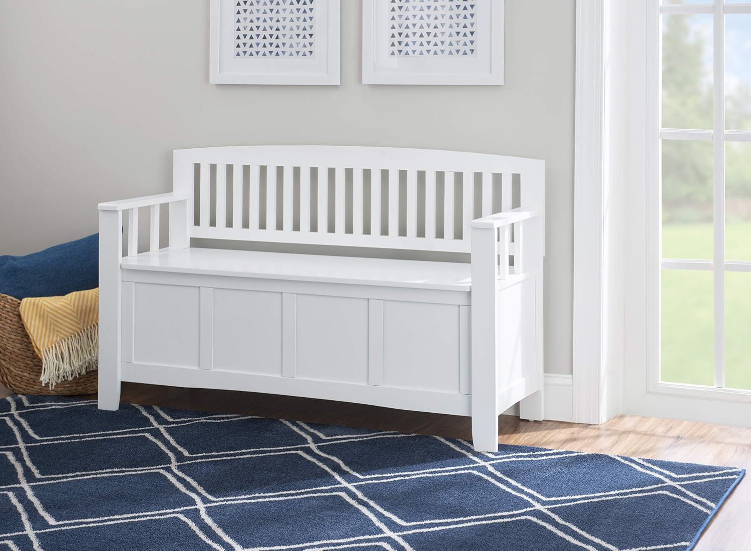 Cynthia White Storage Bench with Flip-Top Lid and Hidden Storage Space by Linon
