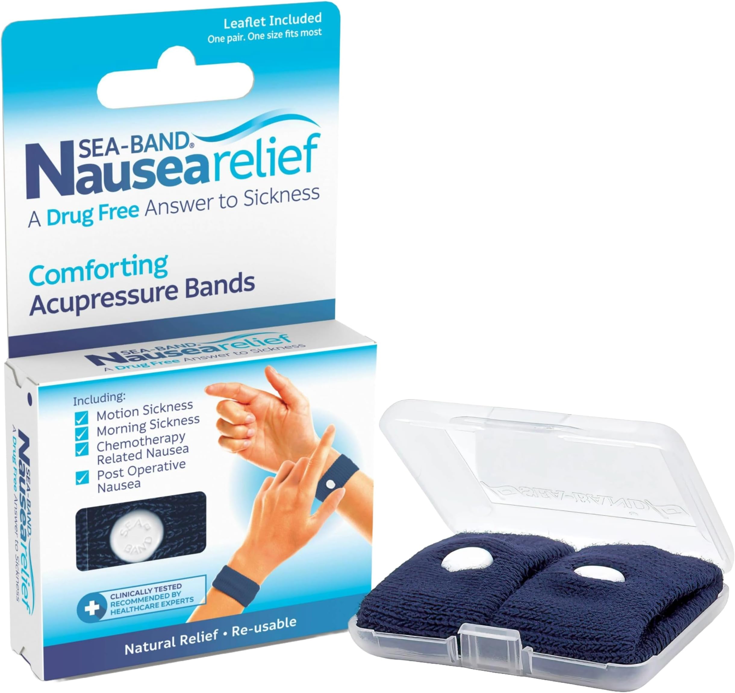 Travel & Motion Sickness and Nausea Relief Acupressure Wristband - Adult (Navy), 1 Pair