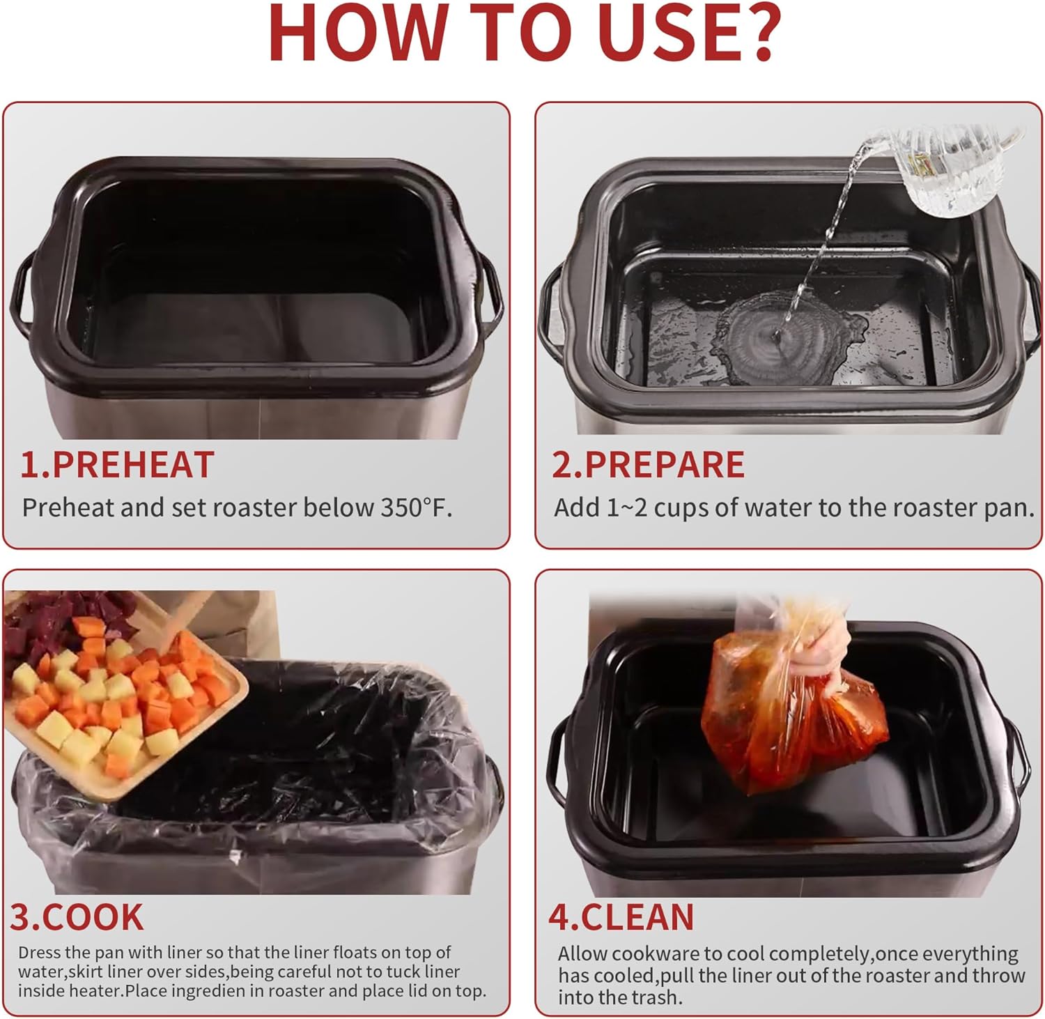 Electric Roaster Liners(20 Liners), 18" × 34" Disposable Roaster Liners Fit 16, 18, 22 Quart Roasters Cooking Bags for Instant Cleanup