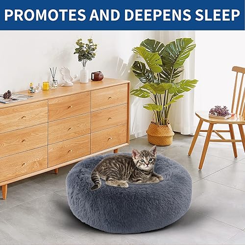 Miniatura 7 de BVAGSS MW002 MW002 - Cama redonda y acogedora para perros pequeños, cama redonda y esponjosa para cachorros y gatitos (24 pulgadas, gris oscuro)