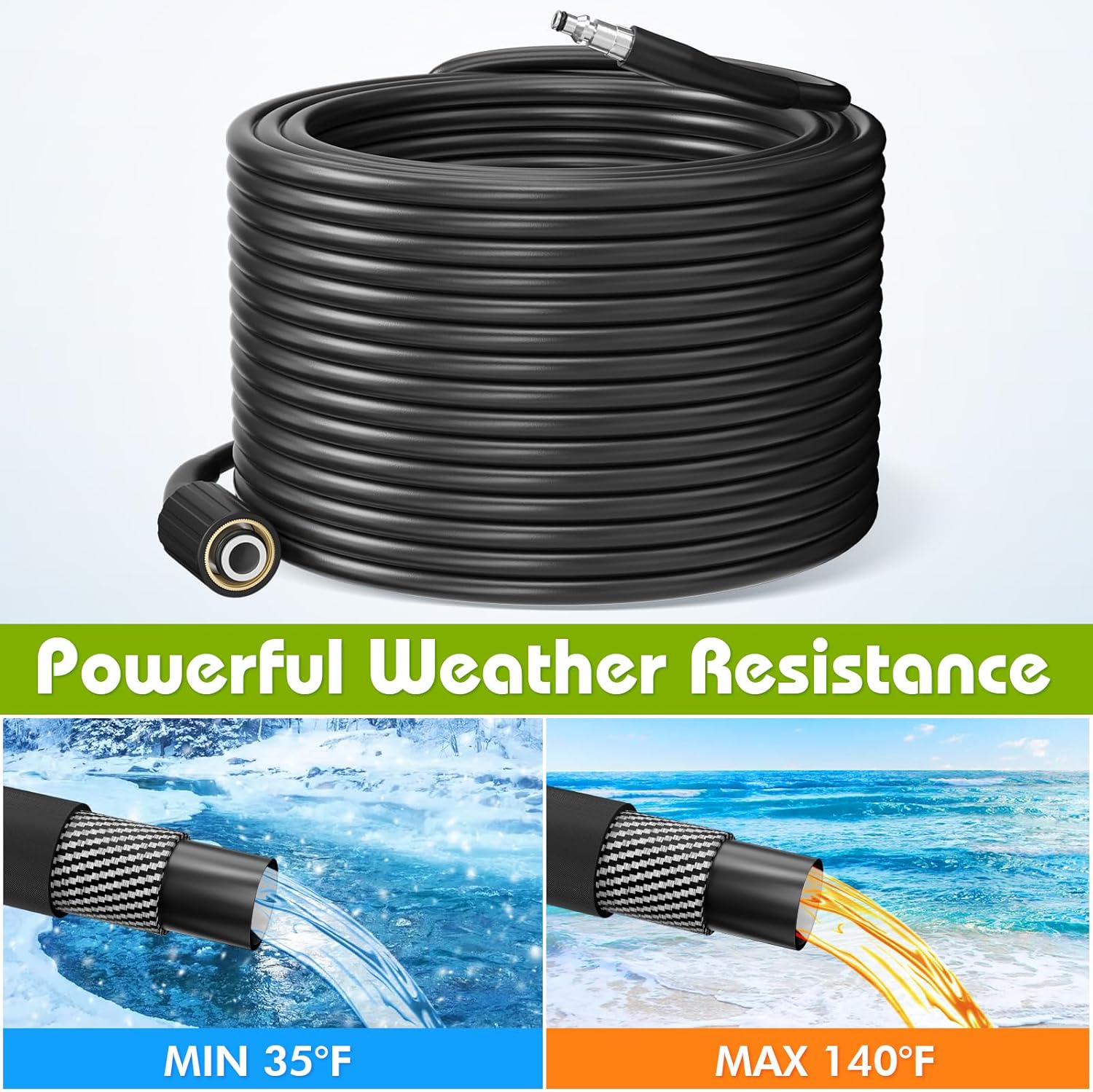 32.8 ft Pressure Washer Hose with Quick Connect & M22 Thread
