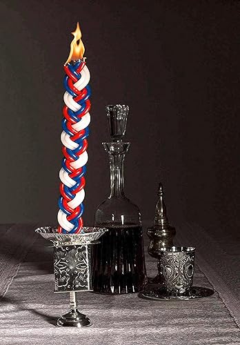 Miniatura 4 de Ner Mitzvah Vela Havdalah trenzada – Vela Havdallah grande de cera de parafina roja, azul y blanca hecha a mano – Regalo de Shabat Judaica Rojo