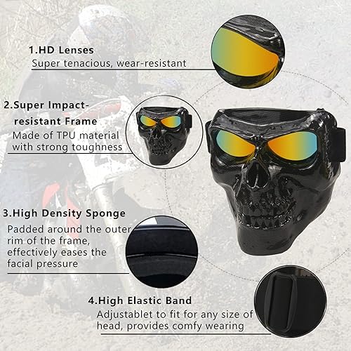 Miniatura 5 de BOROLA Máscara de cara fea a prueba de arena con lente polarizada para motocicleta Off-Road Riding Cómic Role Cos máscara