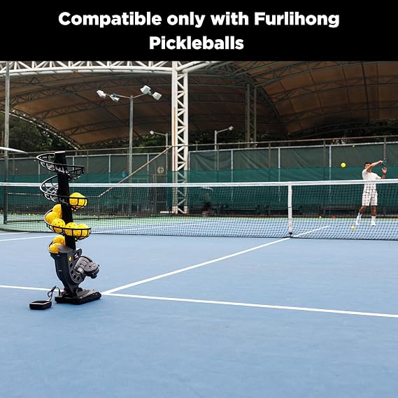 Furlihong 388PBH Pickleball Machine, 4 Adjustable Angles, Includes 9 Pickleballs, Powered by Power Bank/Battery, for Beginners
