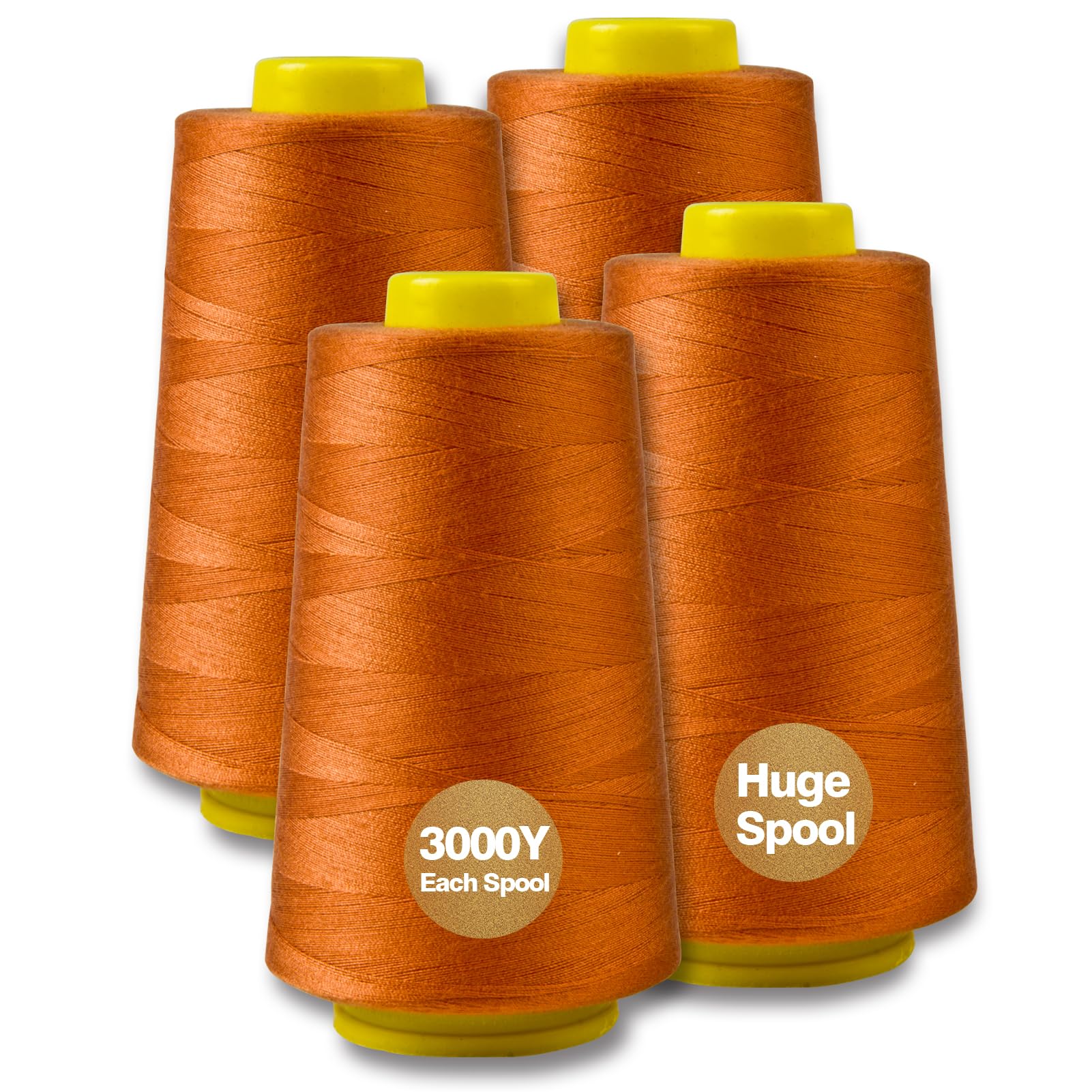 Serger Thread, All-Purpose Thread for Sewing Polyester, 4 Cones of 3000 Yards Each Spool for Sewing Machine (Ginger)