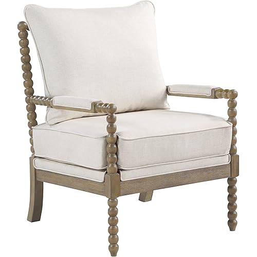OSP Home Furnishings Fletcher Spindle Accent Chair with Rustic Brown Finish, 32.25 in. Deep x 26.25 in. Wide x 37 in. High, Linen