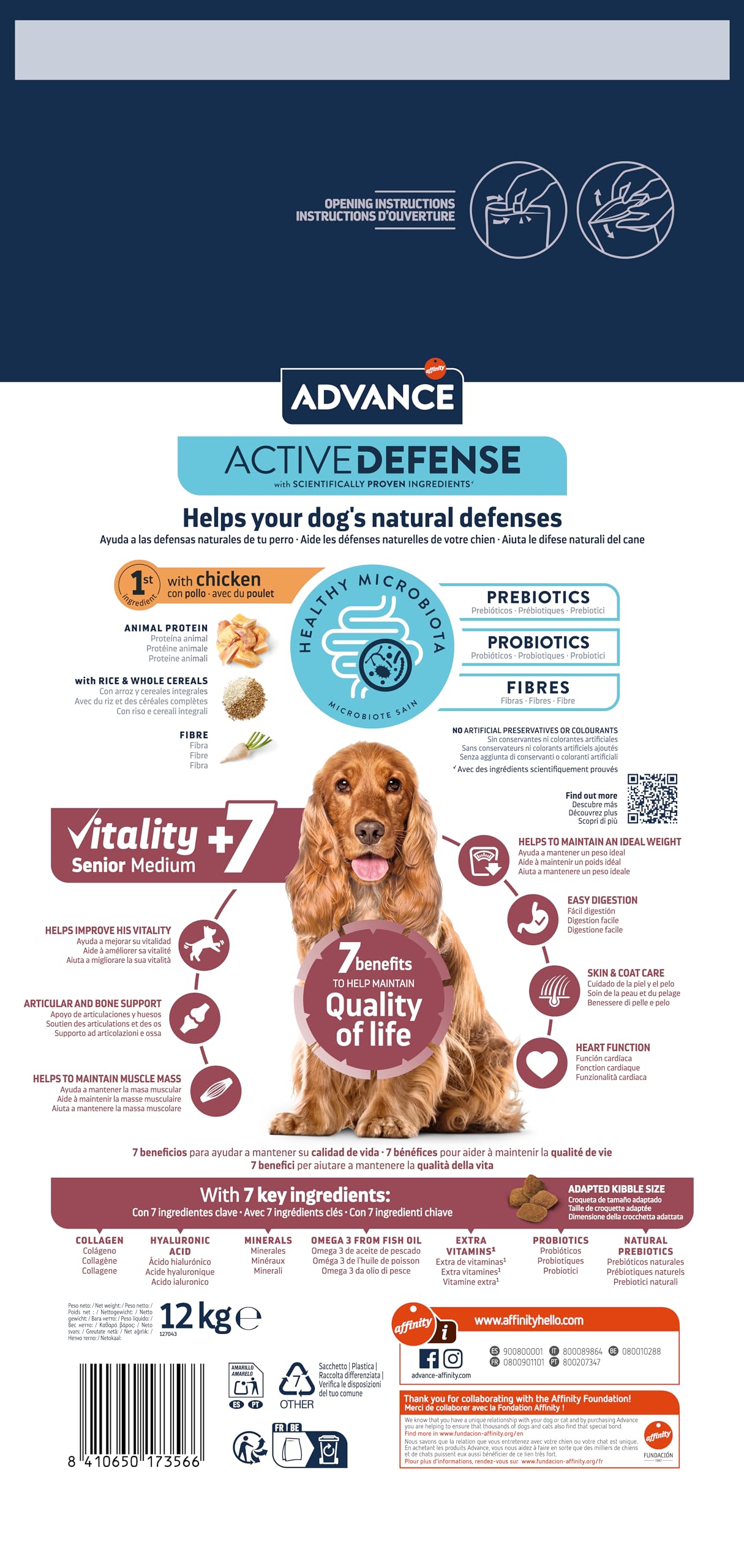 Advance Medium Senior, Pienso para Perros Senior (+7 años) de Razas Medianas con Pollo, 12kg