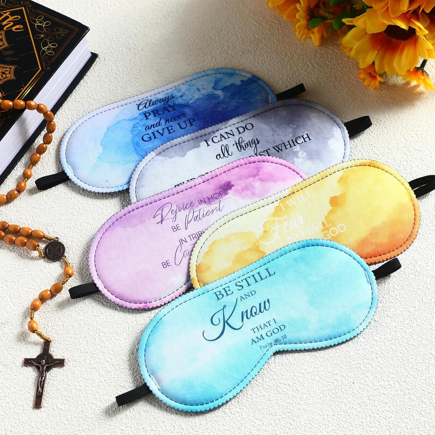 Chicingyou 50 Pcs Christian Gifts Bulk Women Watercolor Eye Mask Bible Verse Eye Cover with Adjustable Strap Religious Tie Dye Blindfold Inspirational Gift for Church Party Favors