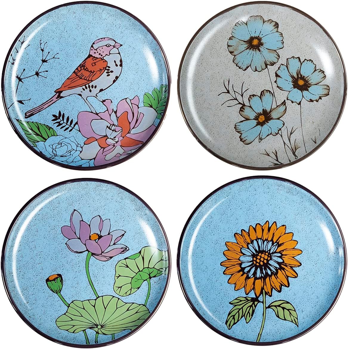 6-Inch Porcelain Snack Plate, Banquet Dessert Plate, Flower and Bird Pattern, Set of 4